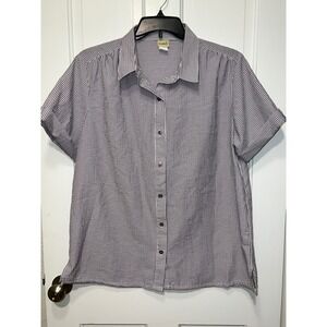 Boca Bay Womens XL Purple White Striped Seersucker Short Sleeve Button Down Top